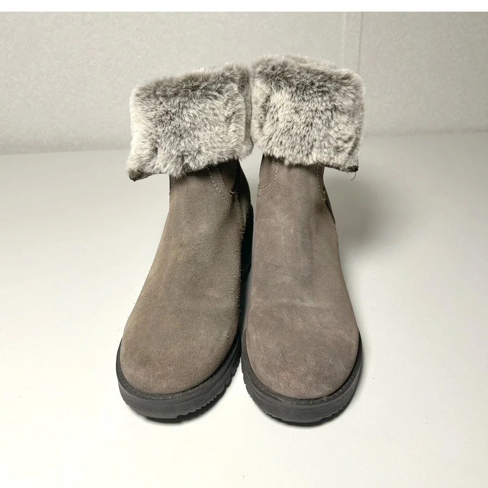 Vintage foundry women's Jeanette leather suede boots olive faux fur lined size 9 - Picture 2 of 10
